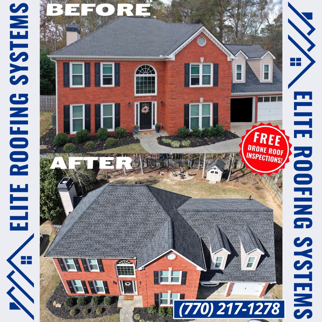 Elite Roofing Systems Upgrades Dunwoody Home with GAFs Timberline HDZ Architectual Charcoal Black Shingles
